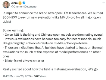 阿里Qwen2-72B登顶开源模型榜首，中国引领大模型发展(图1)