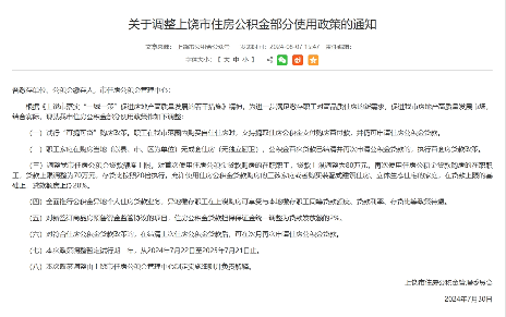 8月9日电，据“上饶市人民政府发布”8月8日消息，江西省上饶市住房公积金管理委员会调整上饶住房公积金部分使用政策。政策调整暂定试行期一年，从2024年7月22日至2025年7月21日止。调整上饶住房公积金贷款额度上限。对首次使用住房公积金贷款购房的在职职工，贷款上限调整为80万元，再次使用住房公积金贷款购房的在职职工，贷款上限调整为70万元，存贷比按照20倍执行。允许使用住房公积金贷款购房的三孩家庭或者购买装配式建筑住房、立体生态住宅的家庭，在贷款上限的基础上，贷款额度上浮20%。
