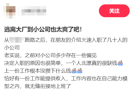 逃离大厂去小公司的人，真的能适应吗？