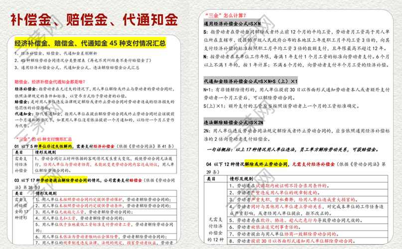 经济补偿金、赔偿金、代通知金45种支付情况汇总